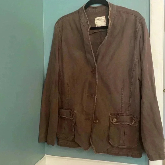 Old Navy XXL brown women linen/cotton brown jacket - button up - Picture 1 of 6